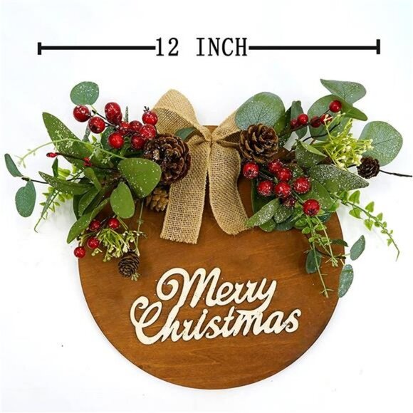 Round Wooden Merry Christmas Wreath with Accents - Picture 2 of 6